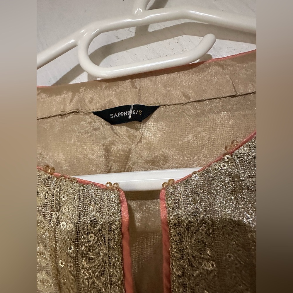 Pakistani Sapphire Embellished Organza Kurta in Sage & Petal - Size S - Picture 8 of 10
